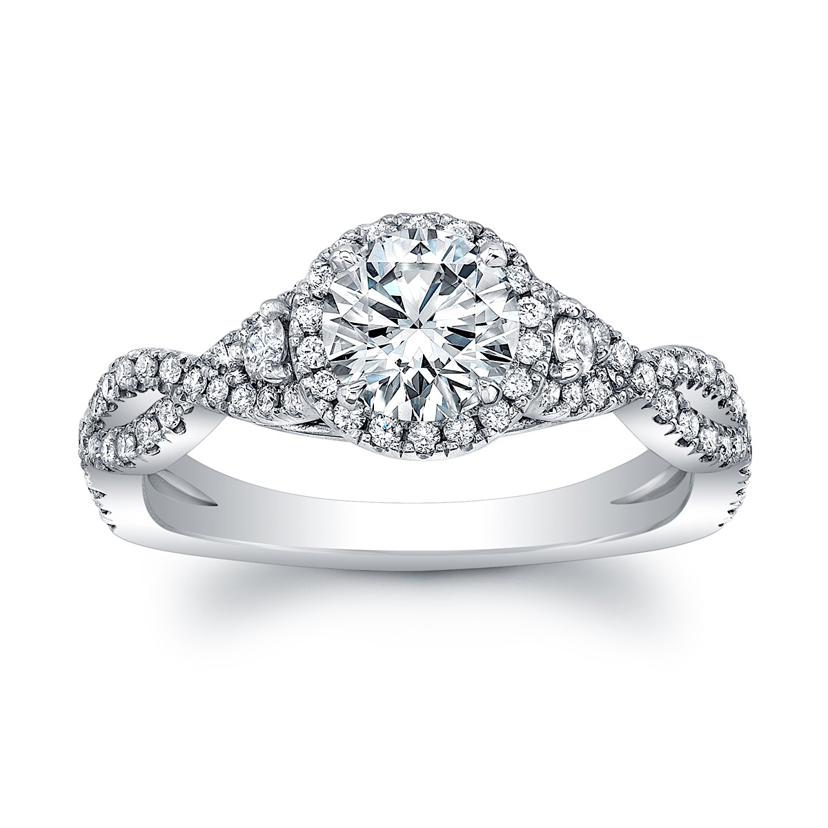 Round Diamond Halo 3-Stone Engagement Ring